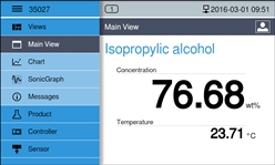 V10 Controller screenshot - main view isopropanol in water, Liquisonic