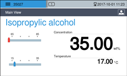 V10 Controller screenshot - Lower measuring range limit reached Isopropyl alcohol, Liquisonic